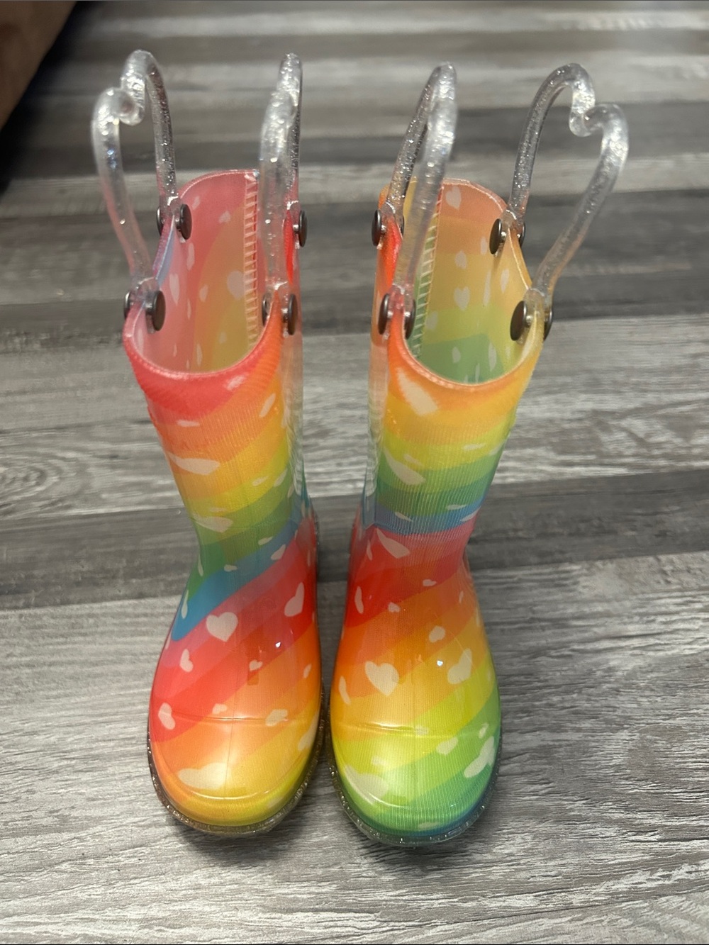 Rainbow Heart Rain Boots - Multicolor Light Up